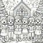 Joyful Choir: Kids Singing Outside the Church - Printable Coloring Page