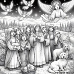 Guided by Starlight: Shepherds Follow the Angels to the Manger - Printable Coloring Page