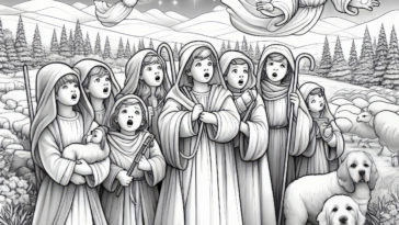 Guided by Starlight: Shepherds Follow the Angels to the Manger - Printable Coloring Page