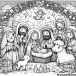 Divine Manger: The Nativity Scene with Holy Family - Cherished Coloring Page