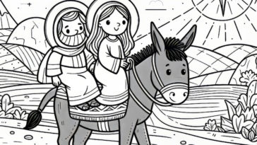 Blessed Voyage: Joseph and Mary’s Donkey Ride to Bethlehem - Inspirational Coloring Page