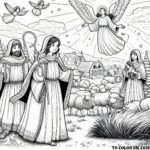 Angelic Guidance: Shepherds Journey to the Manger - Enchanting Coloring Page
