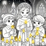 Joyful Advent Coloring Page: Three Kids in Prayer – Festive and Inspirational Printable for Christmas