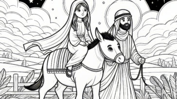 Journey to Bethlehem: Mary and Joseph on the Donkey - Inspirational Coloring Page