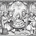 Sacred Silhouettes: Nativity Scene with the Holy Family - Peaceful Coloring Page