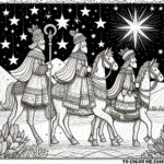 Guided by Starlight: Wise Men on Horses Journey to the Manger - Inspirational Coloring Page