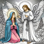 Celestial Whisper: Half-Colored Annunciation Scene - Free Coloring Page