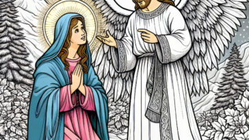 Celestial Whisper: Half-Colored Annunciation Scene - Free Coloring Page