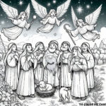 Heavenly Message: Angels Announce the Savior’s Birth to the Shepherds - Inspirational Coloring Page