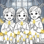 Glowing Traditions: Kids Celebrating Advent with Candles - Printable Coloring Pag