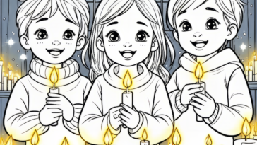 Glowing Traditions: Kids Celebrating Advent with Candles - Printable Coloring Pag