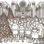 Sacred Gathering: Christmas Celebration at the Church - Inspirational Coloring Page