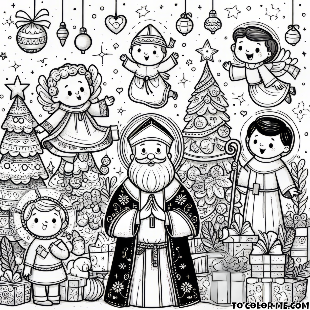 Festive Tranquility: Christmas Scene Coloring Page - Printable Holiday Art