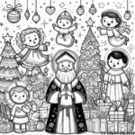 Festive Tranquility: Christmas Scene Coloring Page - Printable Holiday Art