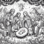 Heavenly Nativity: Mary, Joseph, and Baby Jesus in the Stable - Free Coloring Page
