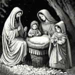 Divine Manger: Mary and Baby Jesus in the Nativity Scene Coloring Page