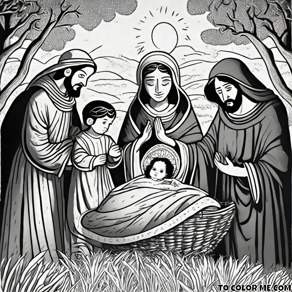 Glorious Night: Nativity Scene with the Holy Family - Timeless Coloring Page