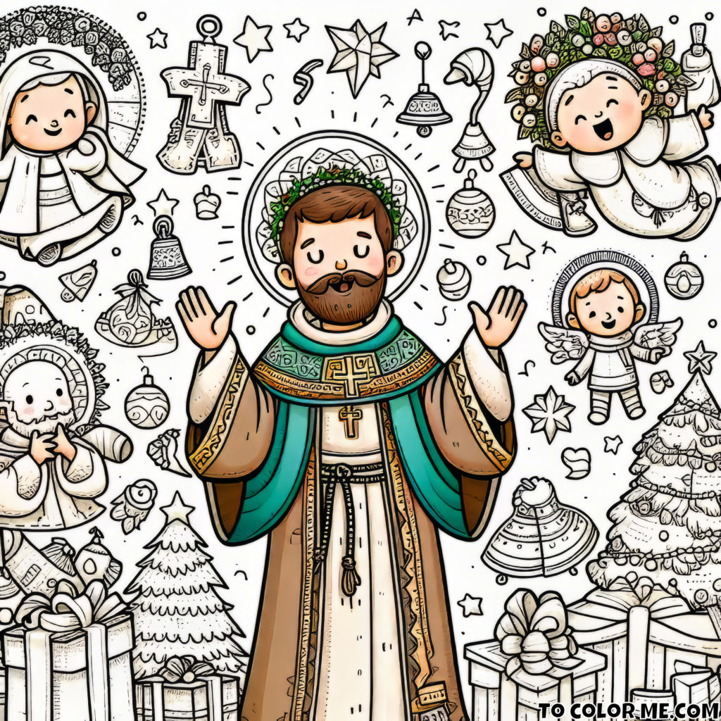 Faith and Festivity: Priest and Christmas Icons Coloring Page