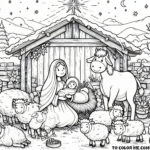 Divine Manger: Mary and Baby Jesus in the Nativity Scene Coloring Page
