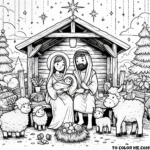 Coloring Heavenly Embrace: Mary and Baby Jesus in the Nativity Scene Coloring Page