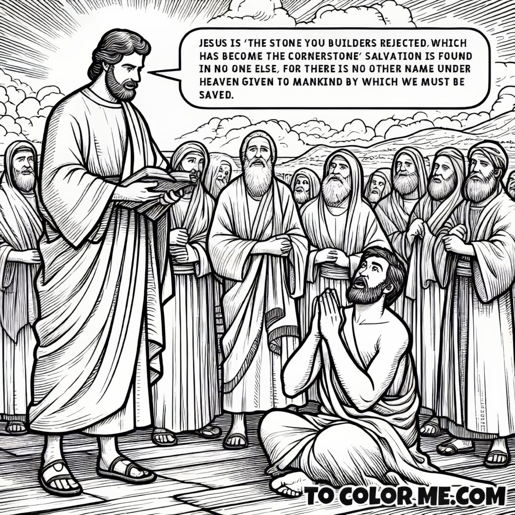 The Cornerstone of Salvation - Coloring Pages (Acts 4:8-12)