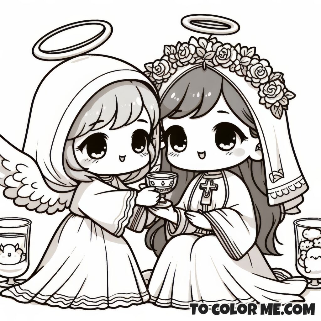 Color the Divine: Saint Agnes and Angel Communion Illustration