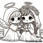 Color the Divine: Saint Agnes and Angel Communion Illustration