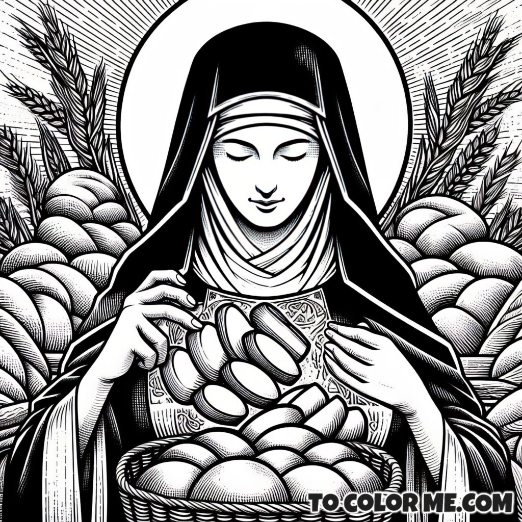 Miracle of Multiplication: Saint Agnes of Montepulciano Coloring Page