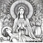 Celestial Vision: Saint Agnes Meets the Virgin Mary - Coloring Page