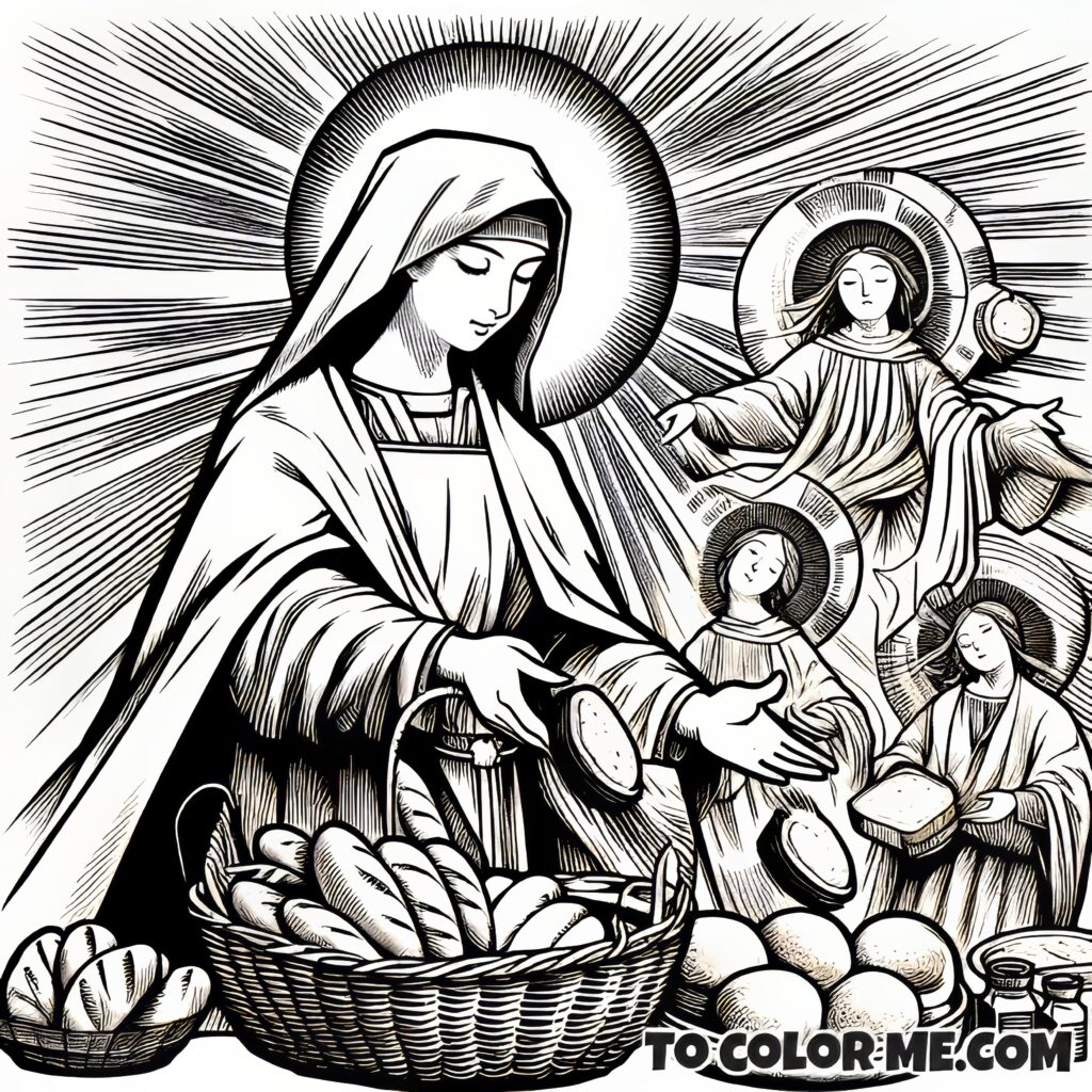 Divine Provision: Saint Agnes Bread Multiplication - Free Coloring Sheet