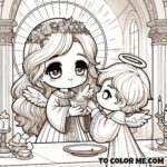 Saint Agnes’s Holy Communion: Angelic Encounter Coloring Design