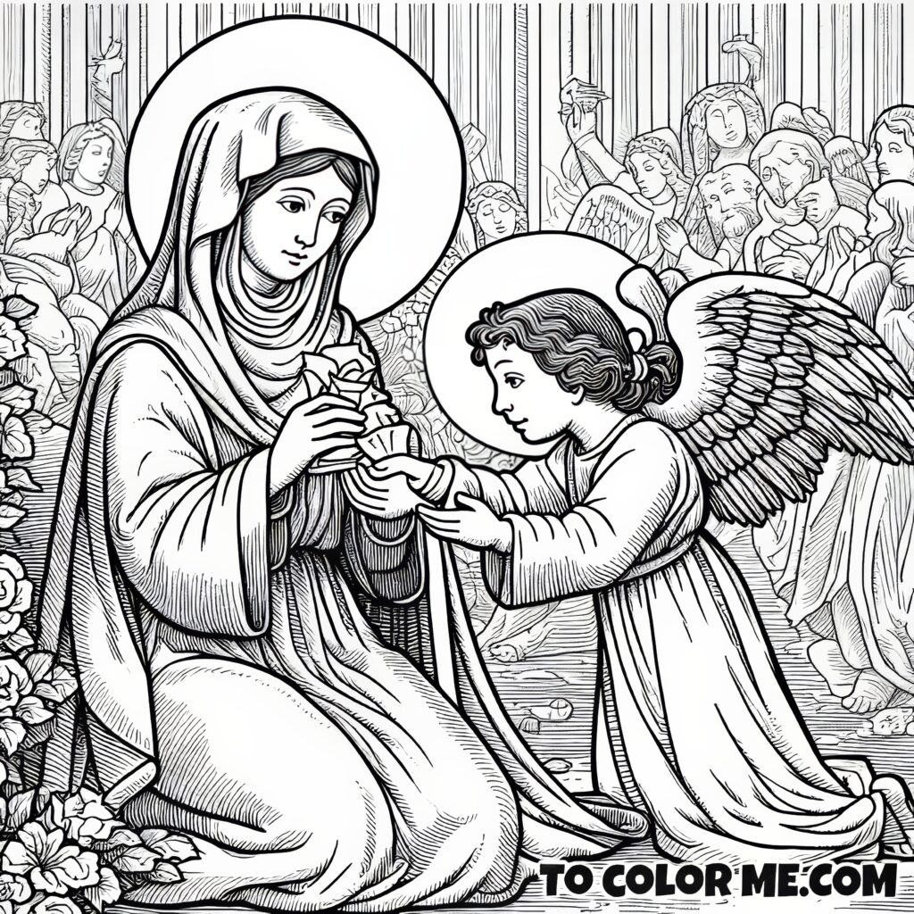 Celestial Communion: Saint Agnes and Angel - Coloring Experience