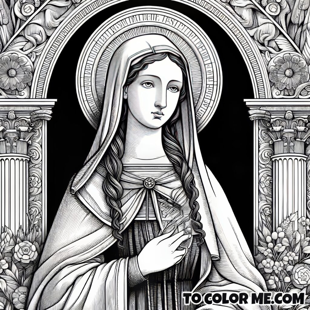 Spiritual Elegance: Saint Agnes Montepulciano Coloring Design