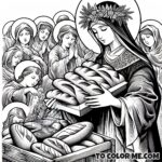 Holy Moments: Saint Agnes of Montepulciano Bread Multiplying Scene to Color