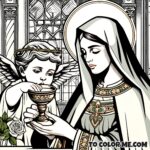 Sacred Encounter: Coloring Page of Saint Agnes with Angel