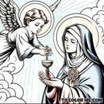 Holy Encounter: Coloring Page of Saint Agnes with Celestial Messenger
