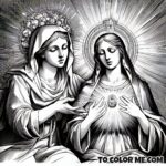 Sacred Apparition: Virgin Mary and Saint Agnes Coloring Scene
