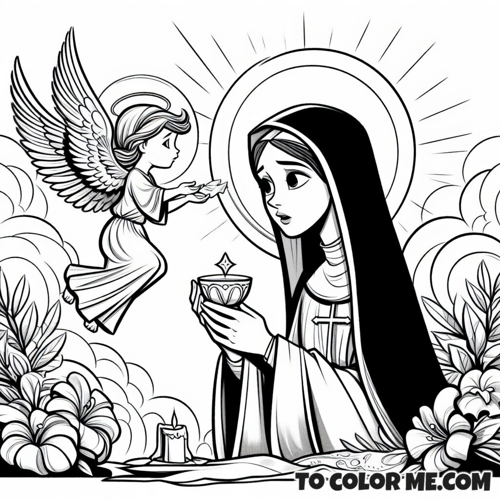 Saint Agnes’s Divine Moment: Angel Communion Scene to Color