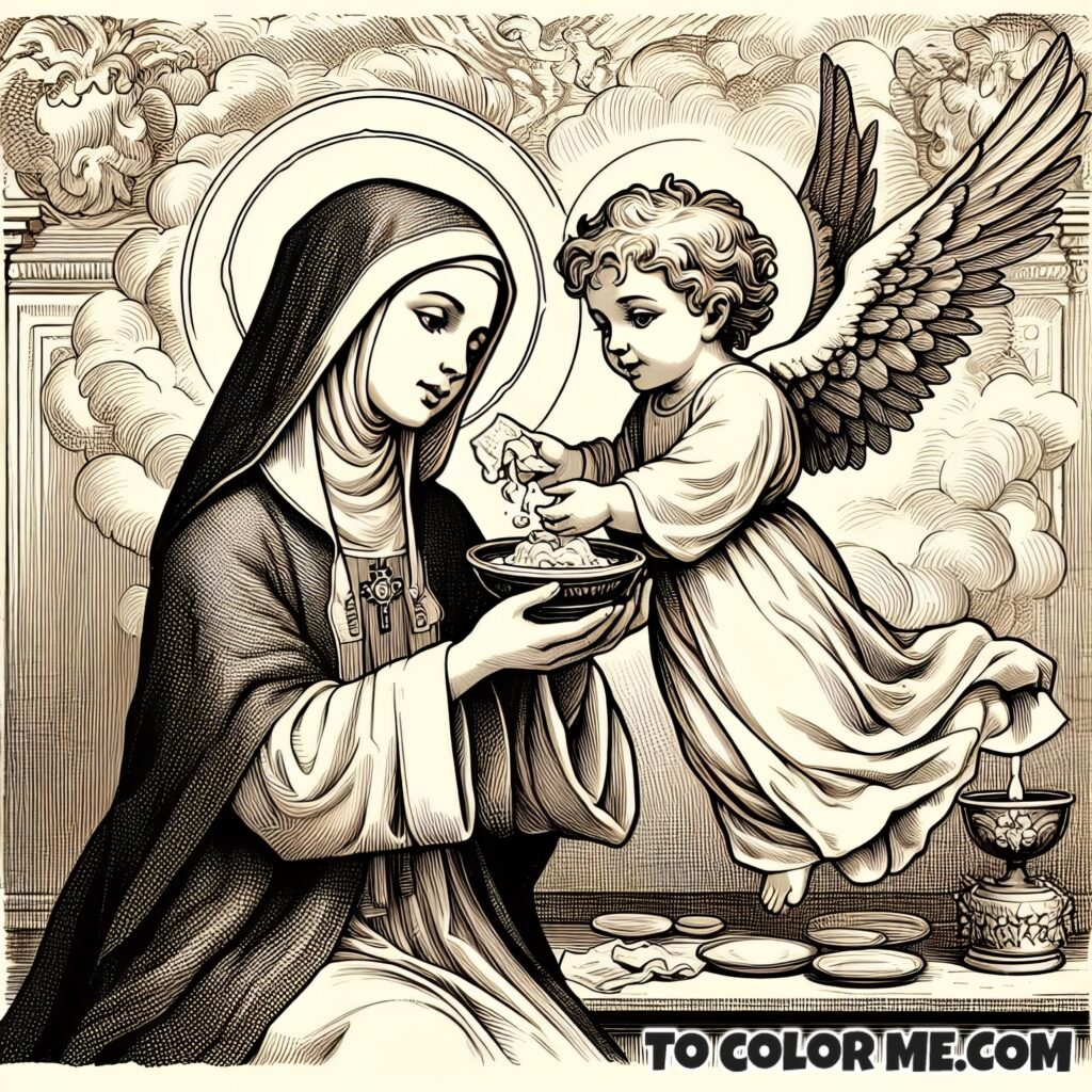 Angelic Blessing: Saint Agnes Receives Holy Communion - Coloring Activity