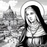 Divine Gaze: Saint Agnes of Montepulciano - Spiritual Coloring Page