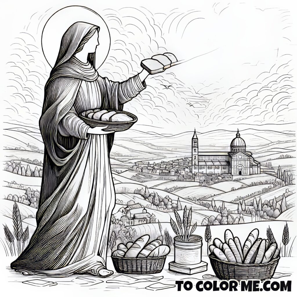 Blessed Bread: Saint Agnes Miracle Coloring Page for All Ages
