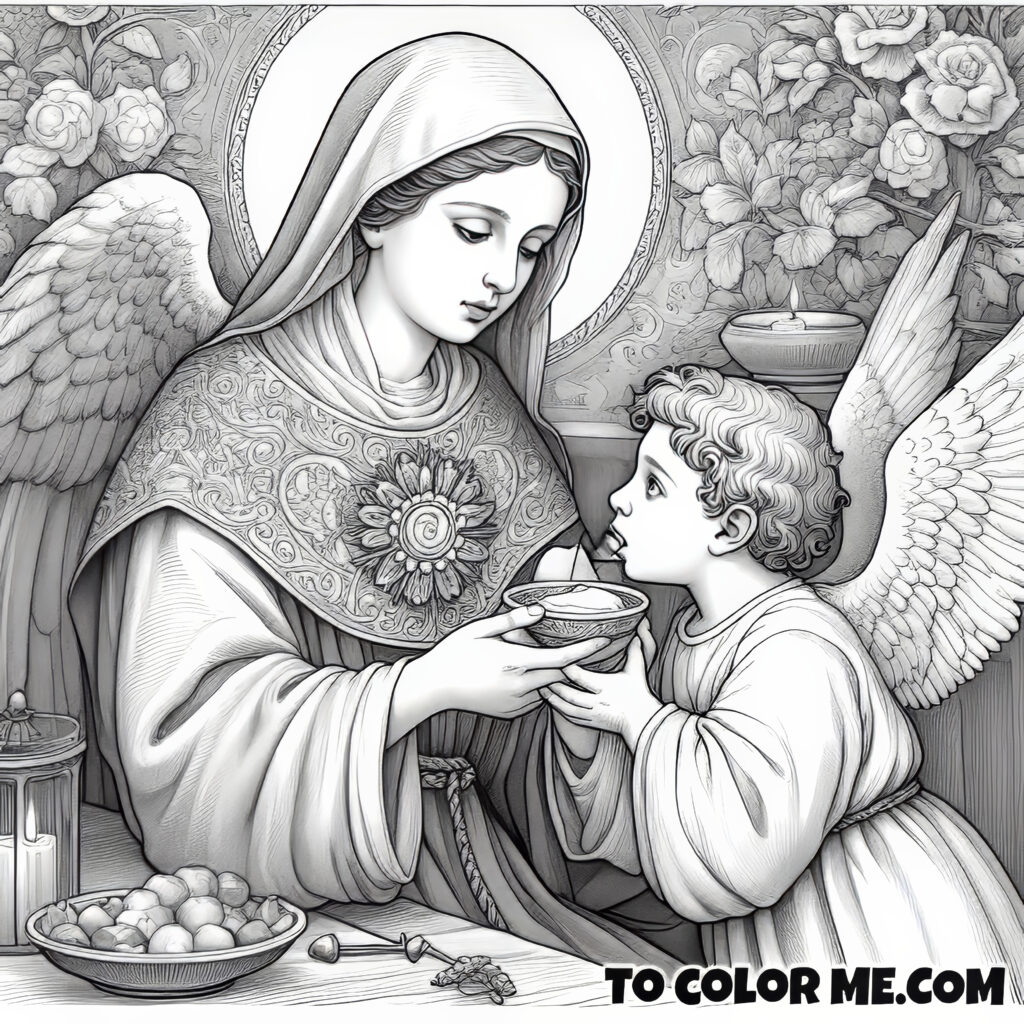 Angelic Eucharist: Saint Agnes of Montepulciano’s Holy Communion - Coloring Page