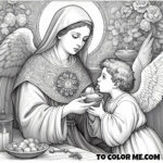 Angelic Eucharist: Saint Agnes of Montepulciano’s Holy Communion - Coloring Page