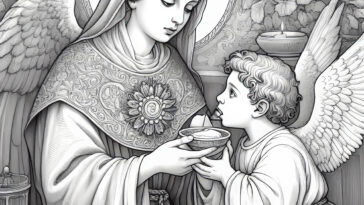 Angelic Eucharist: Saint Agnes of Montepulciano’s Holy Communion - Coloring Page