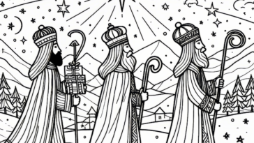Following the Guiding Star: The Three Wise Men’s Journey to Baby Jesus Coloring Page