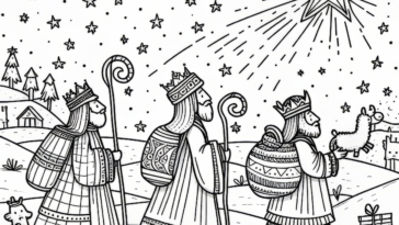 Following the Guiding Star: The Three Wise Men’s Journey Coloring Page