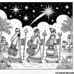 Gifts of the Magi: Three Wise Men on Their Way to the Newborn King Coloring Page