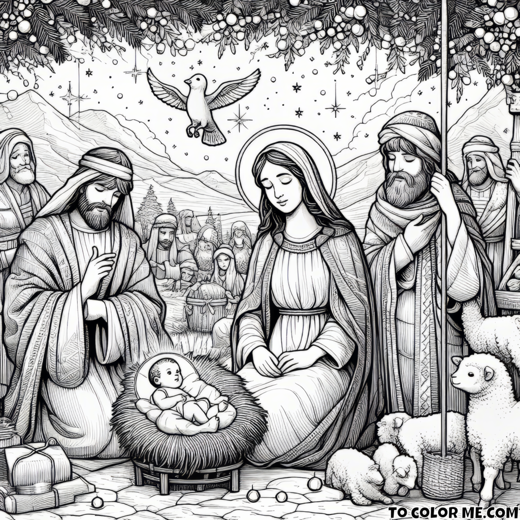 Heavenly Gathering: The Nativity Scene with Joseph, Mary, and Baby Jesus