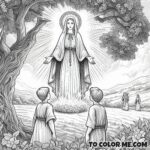 Marian Apparition in Fatima: A Coloring Page of the First Heavenly Visit