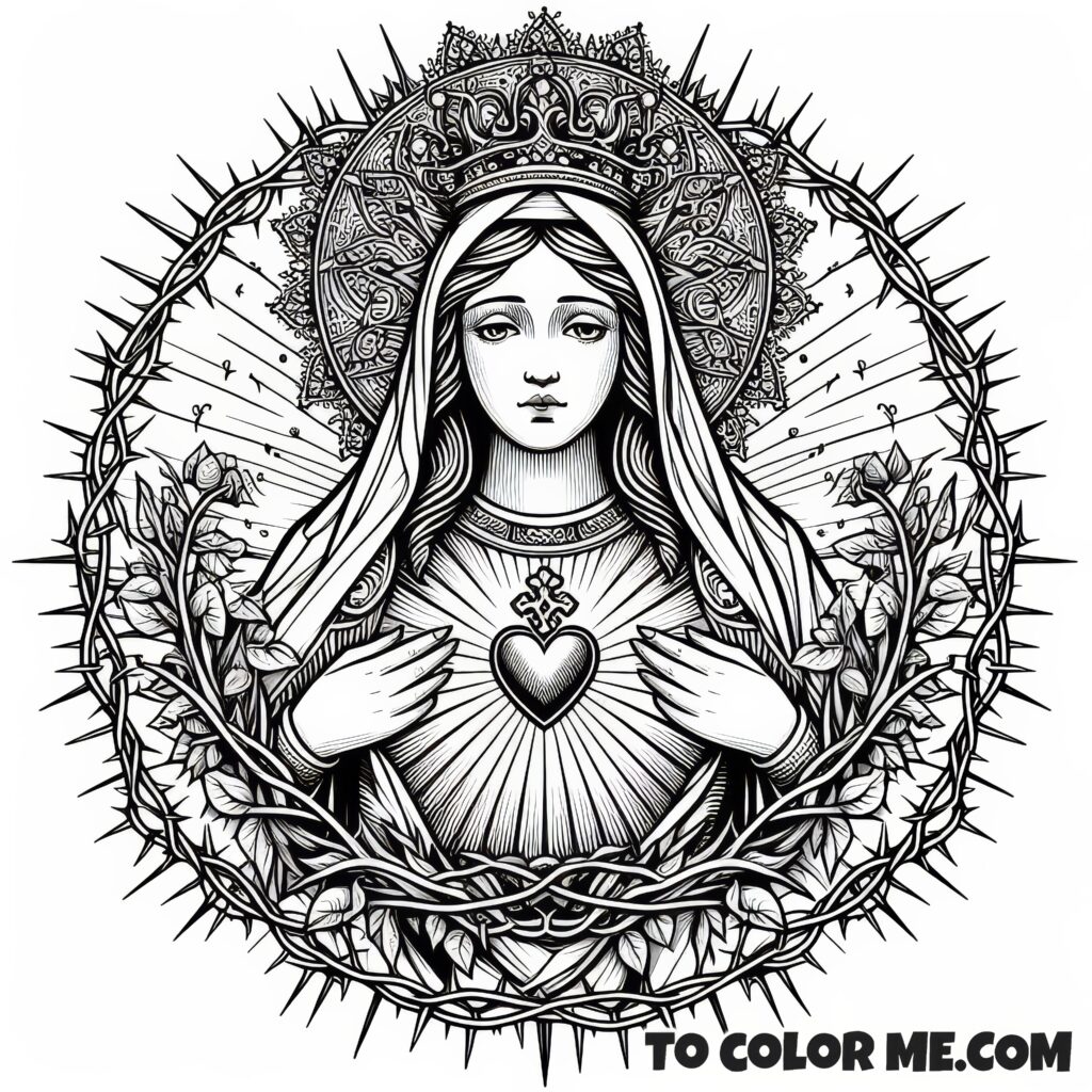 Fatima’s Revelation: The Immaculate Heart of Mary Coloring Scene
